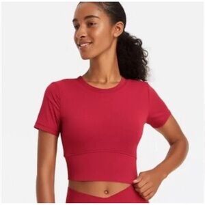 JoyLab Bold Red Crop Top Short Sleeve Size Large NWT